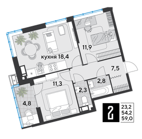 59,9 м², 3-комнатная квартира 7 300 000 ₽ - изображение 67