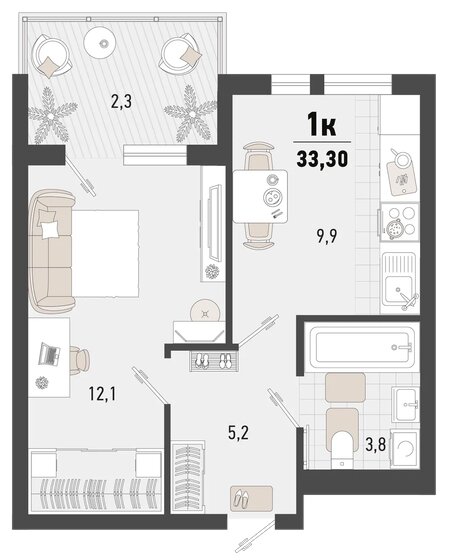 33,3 м², 1-комнатная квартира 9 440 550 ₽ - изображение 1