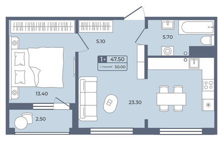 55 м², 1-комнатная квартира 7 100 000 ₽ - изображение 57