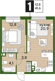 Квартира 41,6 м², 1-комнатная - изображение 2