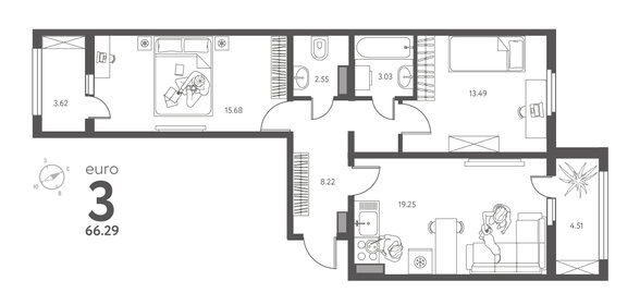 Квартира 66,3 м², 2-комнатная - изображение 1