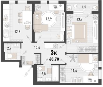 88,2 м², 3-комнатная квартира 13 800 000 ₽ - изображение 35