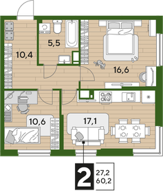 60,2 м², 2-комнатная квартира 10 035 340 ₽ - изображение 5
