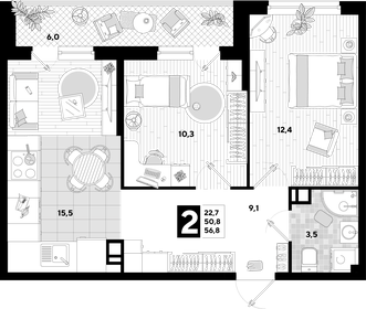 56 м², 2-комнатная квартира 1 000 000 ₽ - изображение 73