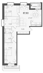 Квартира 87,8 м², 3-комнатная - изображение 1