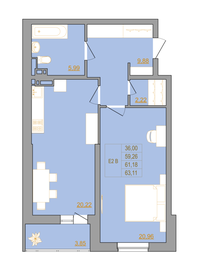 Квартира 62,6 м², 2-комнатная - изображение 1