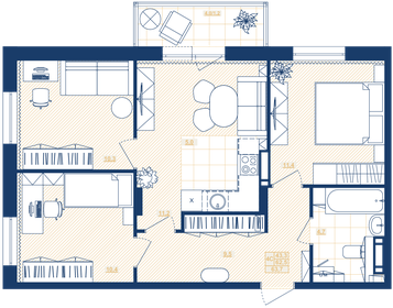 64,2 м², 3-комнатная квартира 8 500 000 ₽ - изображение 63