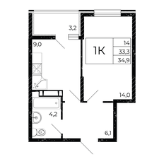 Квартира 34,9 м², 1-комнатная - изображение 2