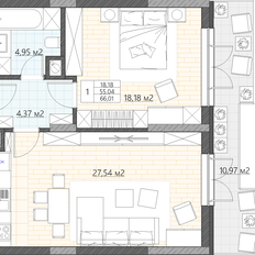 Квартира 66,1 м², 1-комнатные - изображение 2
