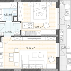 Квартира 66 м², 1-комнатные - изображение 2