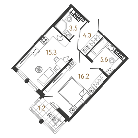 Квартира 44,9 м², 1-комнатная - изображение 1