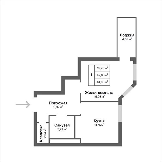 44,9 м², 1-комнатная квартира 4 717 650 ₽ - изображение 1