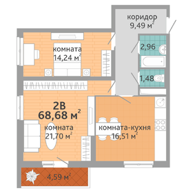 Квартира 68,1 м², 2-комнатная - изображение 1