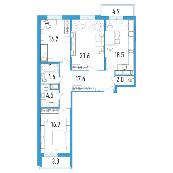 105,3 м², 3-комнатная квартира 23 166 000 ₽ - изображение 23
