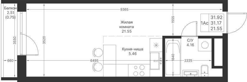 32 м², квартира-студия 7 950 000 ₽ - изображение 49