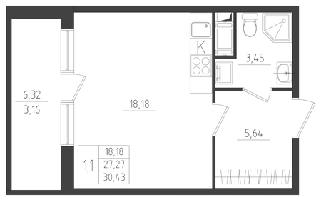 Квартира 30,4 м², студия - изображение 1