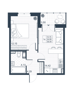 Квартира 34,7 м², 1-комнатная - изображение 1
