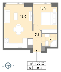 36,3 м², 1-комнатная квартира 14 025 920 ₽ - изображение 35