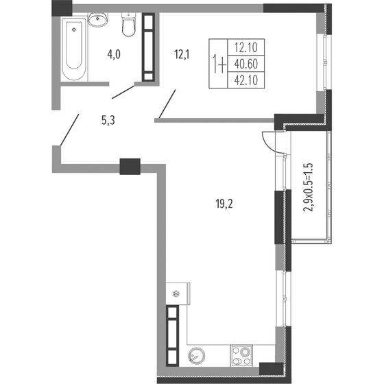 42,1 м², 1-комнатная квартира 9 713 312 ₽ - изображение 1