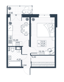 38,1 м², 1-комнатная квартира 5 530 300 ₽ - изображение 73