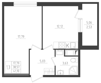 Квартира 41,1 м², 1-комнатная - изображение 1