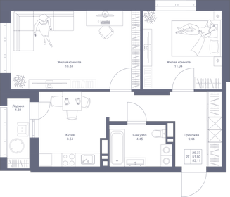 53,1 м², 2-комнатная квартира 10 834 440 ₽ - изображение 41