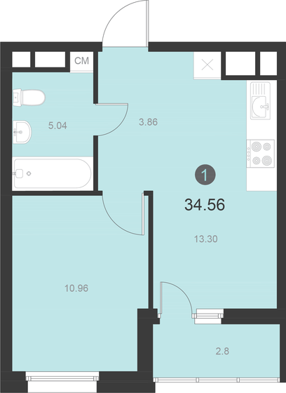 34,6 м², 1-комнатная квартира 7 335 200 ₽ - изображение 1