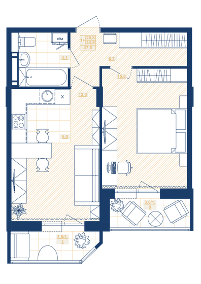 47,6 м², 1-комнатная квартира 7 210 400 ₽ - изображение 9