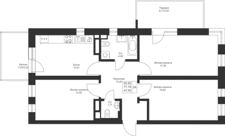 82,7 м², 3-комнатная квартира 10 168 410 ₽ - изображение 69