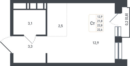 Квартира 22 м², 1-комнатная - изображение 1