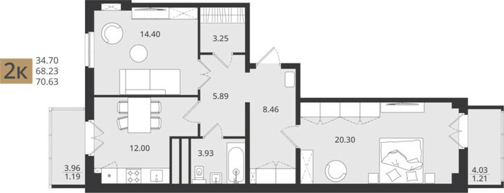 Квартира 70,6 м², 2-комнатная - изображение 1