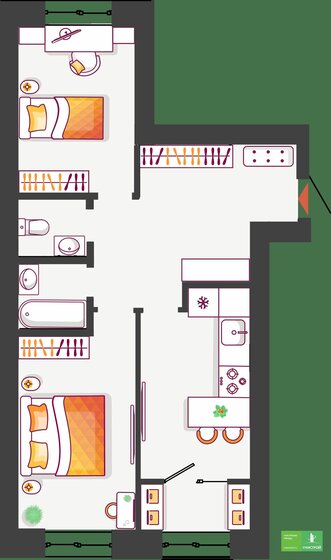 61,8 м², 2-комнатная квартира 6 601 000 ₽ - изображение 1