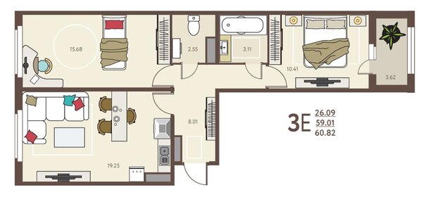 60 м², 3-комнатная квартира 4 850 000 ₽ - изображение 125