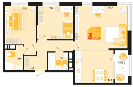 78,2 м², 3-комнатная квартира 9 302 230 ₽ - изображение 25