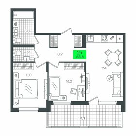 Квартира 65,6 м², 2-комнатная - изображение 1