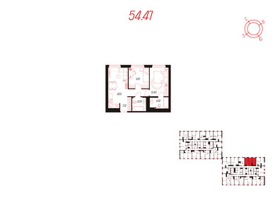 Квартира 54,5 м², 2-комнатная - изображение 1