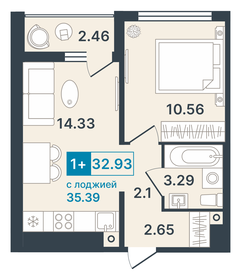 Квартира 32,9 м², 1-комнатная - изображение 1