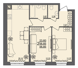 43 м², 2-комнатная квартира 2 690 000 ₽ - изображение 78