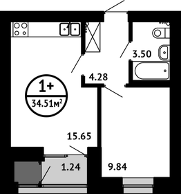 Квартира 34,5 м², 1-комнатная - изображение 1