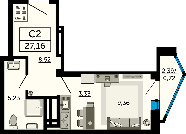27,2 м², квартира-студия 4 101 160 ₽ - изображение 1