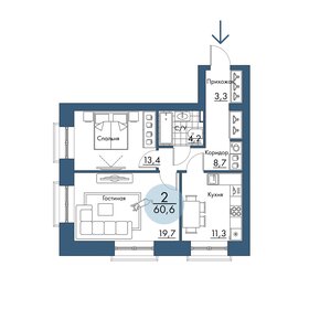 Квартира 60,6 м², 2-комнатная - изображение 1