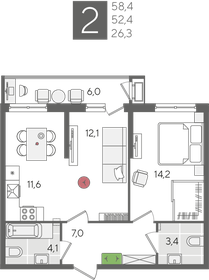 58,6 м², 2-комнатная квартира 14 362 860 ₽ - изображение 56