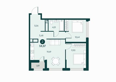 Квартира 58,9 м², 2-комнатная - изображение 1