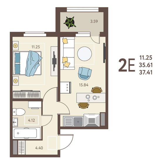 37,4 м², 1-комнатная квартира 4 376 970 ₽ - изображение 51