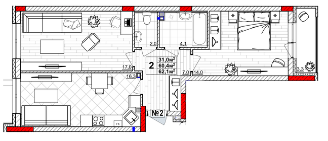 62 м², 2-комнатная квартира 6 780 000 ₽ - изображение 57