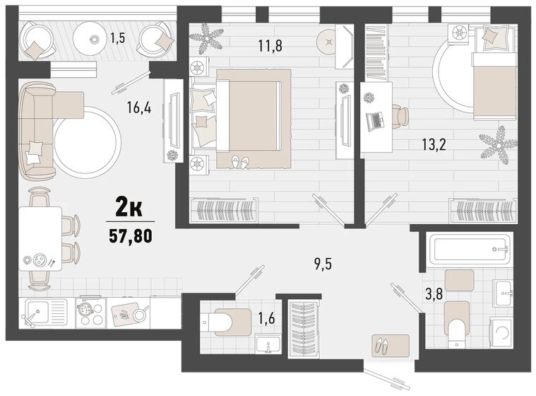 57,8 м², 2-комнатная квартира 15 340 120 ₽ - изображение 1