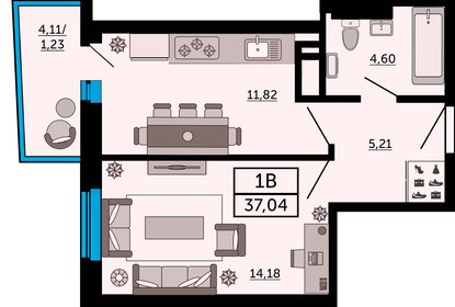 Квартира 37,1 м², 1-комнатная - изображение 1