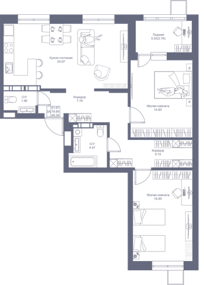 81,7 м², 3-комнатная квартира 15 598 970 ₽ - изображение 1