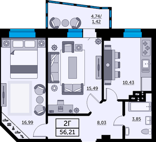 62,9 м², 2-комнатная квартира 9 121 950 ₽ - изображение 17