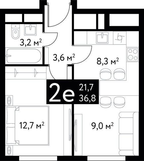 36,8 м², 1-комнатная квартира 26 213 596 ₽ - изображение 1